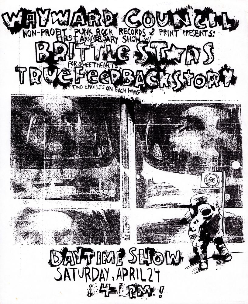 Brittle Stars, True Feedback Story at Wayward Council in Gainesville, FL — April 24, 1999 concert flyer