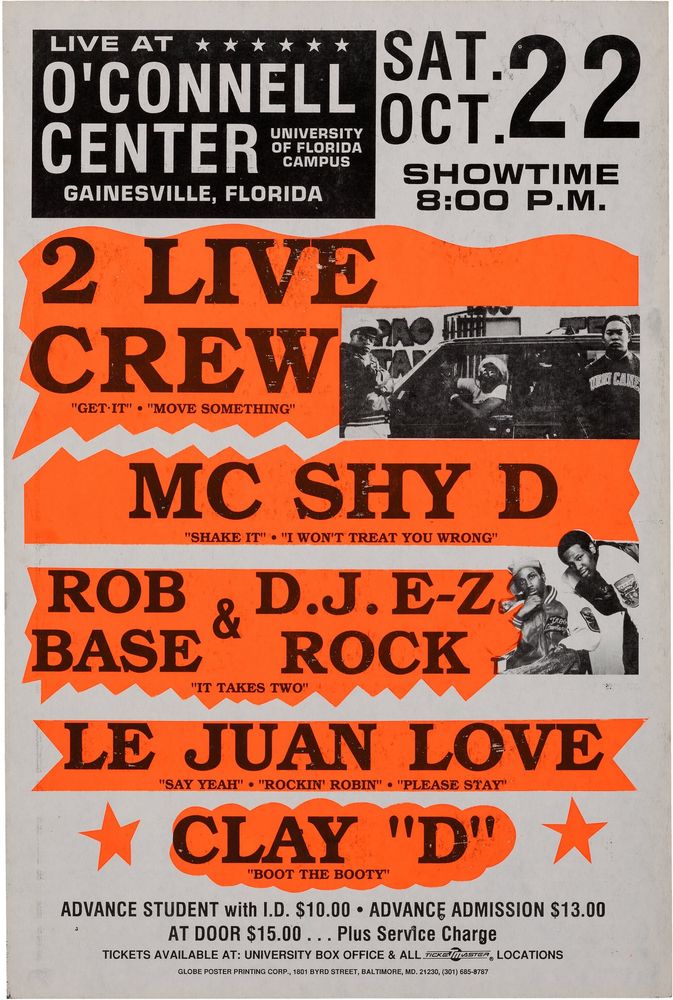 2 Live Crew, MC Shy D, Rob Base, and others at Stephen C. O’Connell Center in Gainesville, FL — October 22, 1988 concert flyer