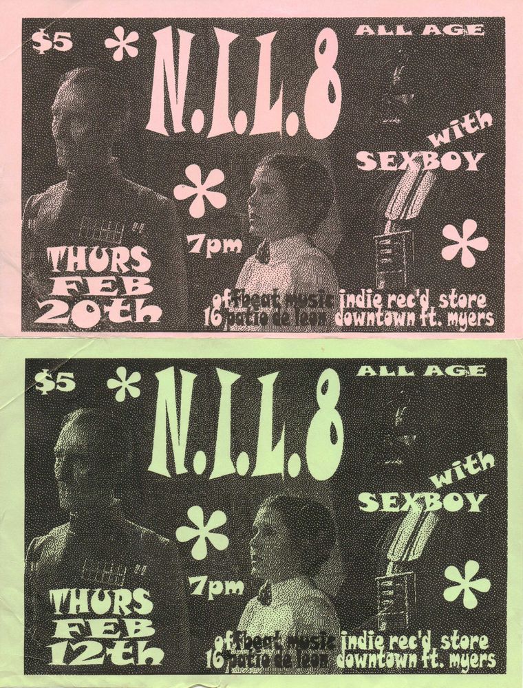 Nil8, Sexboy at Offbeat Music in Fort Myers, FL — February 20, 1997 concert flyer
