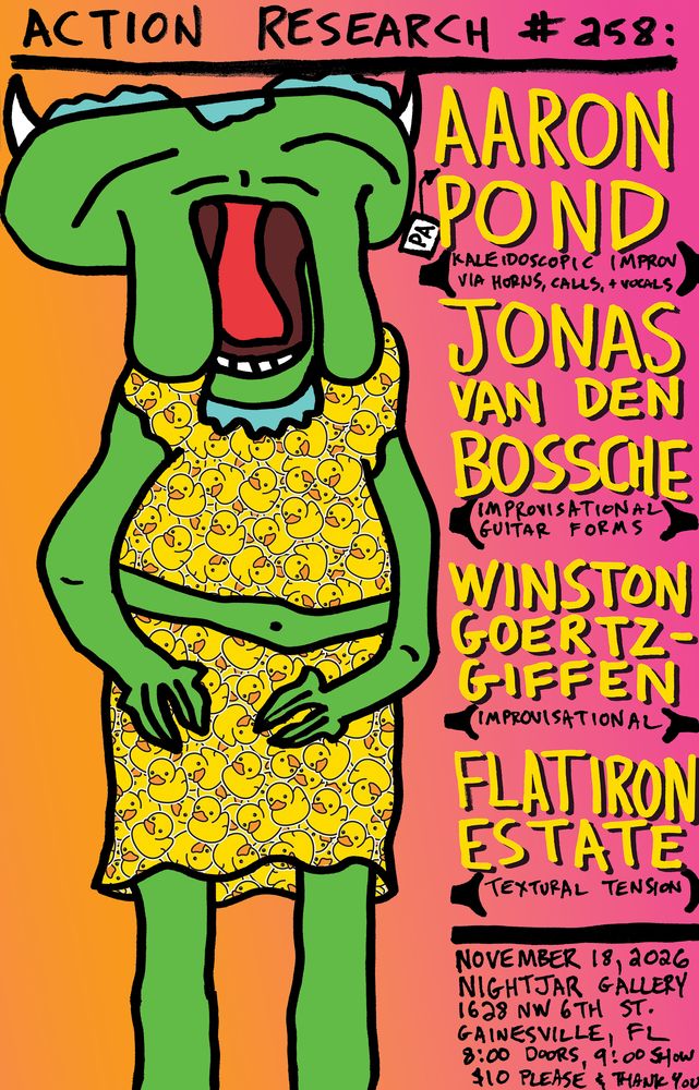 Aaron Pond, Jonas Van den Bossche, Winston Goertz-Giffen, and others at Nightjar Gallery in Gainesville, FL — November 18, 2026 concert flyer