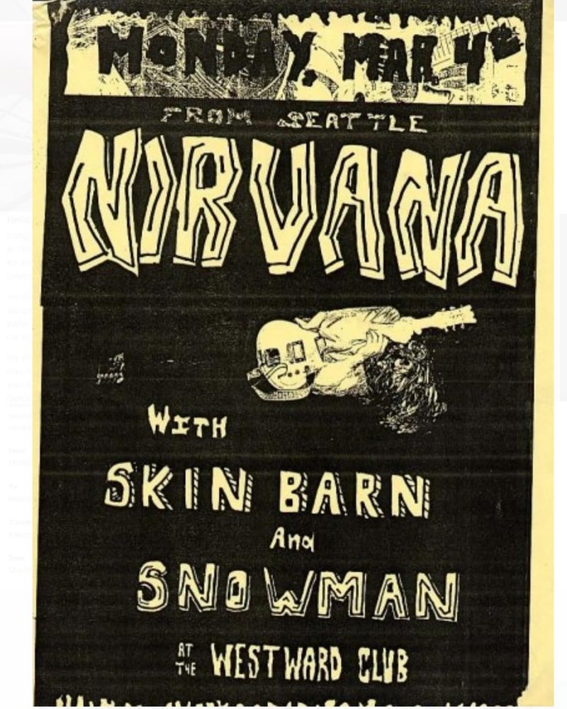 Nirvana, Skin Barn, Snowman at Westward Club in Calgary, Alberta, Canada — March 4, 1991 concert flyer