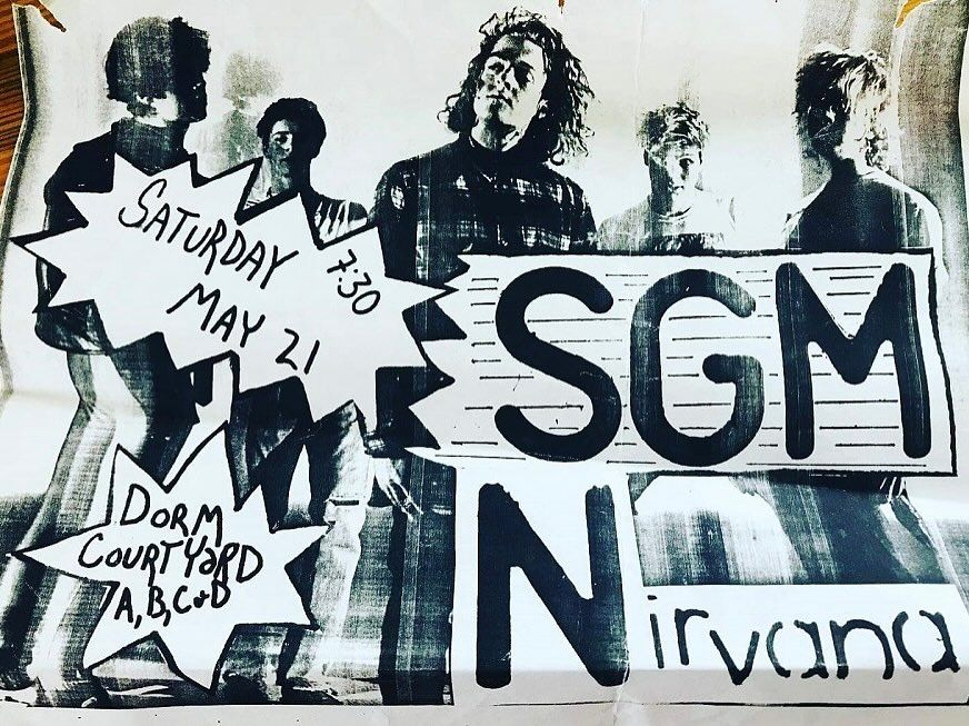 S.G.M, Nirvana at Evergreen State College in Olympia, WA — May 21, 1988 concert flyer