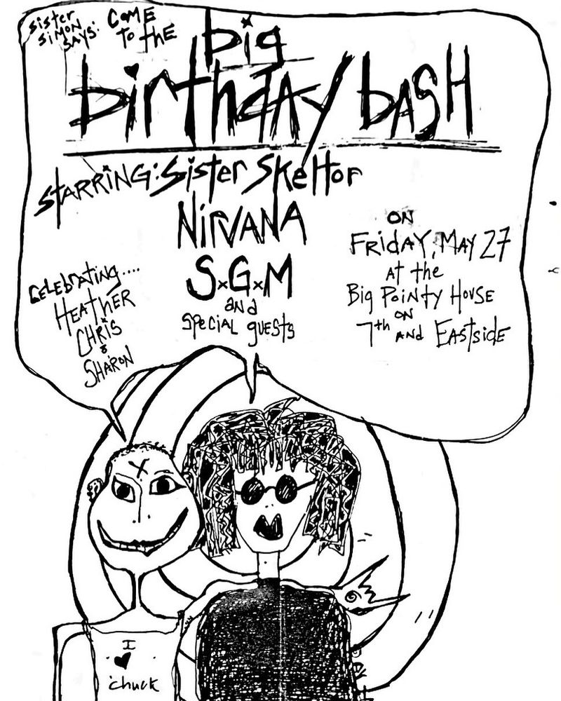 Sister Skeltor, Nirvana, S.G.M at The Big Pointy House in Olympia, WA — May 27, 1988 concert flyer