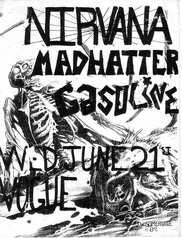 Nirvana, Madhatter, Gasoline at Vogue — June 21, 1989 concert flyer