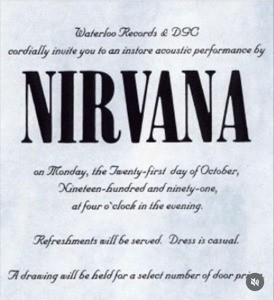 Nirvana at Waterloo Records in Austin, TX — October 21, 1991 concert flyer