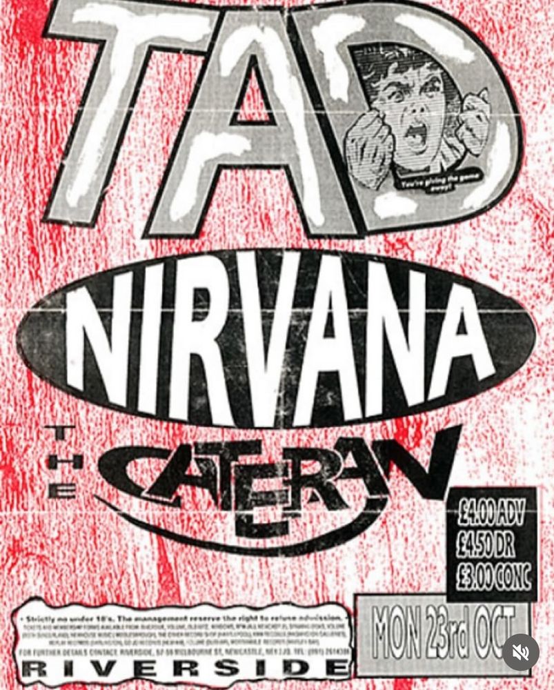 Tad, Nirvana, Cateran at Riverside — October 23, 1989 concert flyer