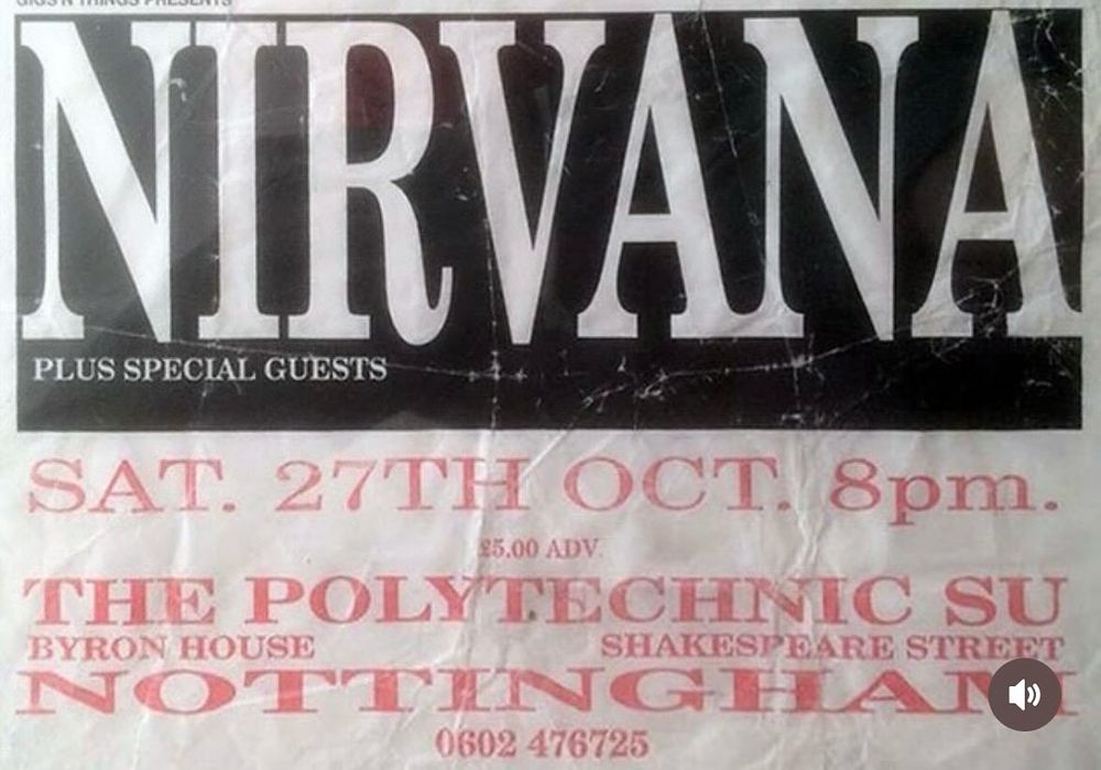 Nirvana, The Special Guests at Pulse in Nottingham, England — October 27, 1990 concert flyer