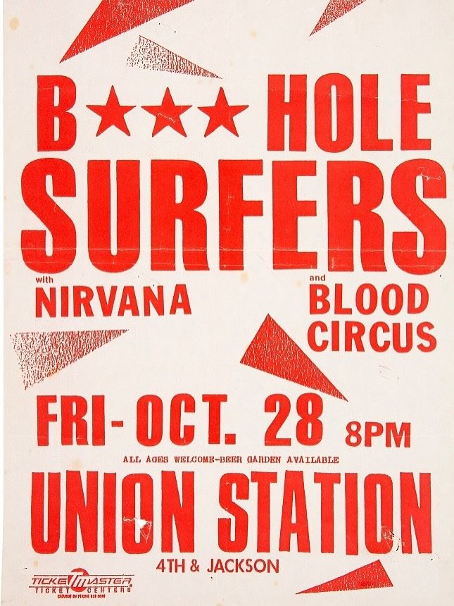 Butthole Surfers, Nirvana, Blood Circus at Union Station in Seattle, WA — October 28, 1988 concert flyer