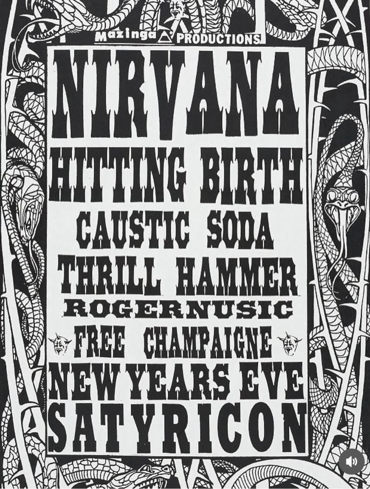 Nirvana, Caustic Soda, Hitting Birth, and others at Satyricon in Portland, OR — December 31, 1990 concert flyer