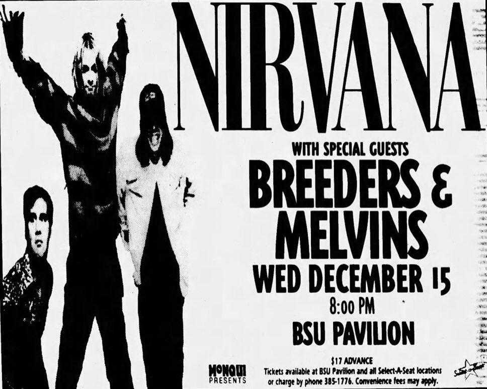 The Melvins, Nirvana, The Breeders at ExtraMile Arena in Boise, ID — December 15, 1993 concert flyer