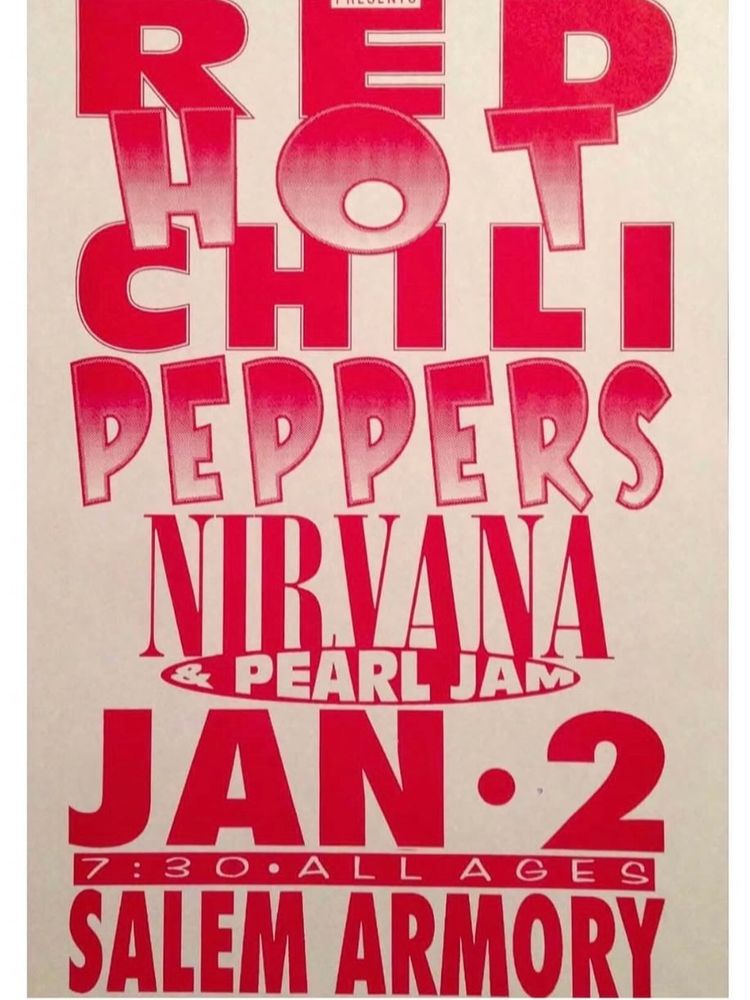 Red Hot Chili Peppers, Nirvana, Pearl Jam at Salem Armory in Salem, OR — January 2, 1992 concert flyer