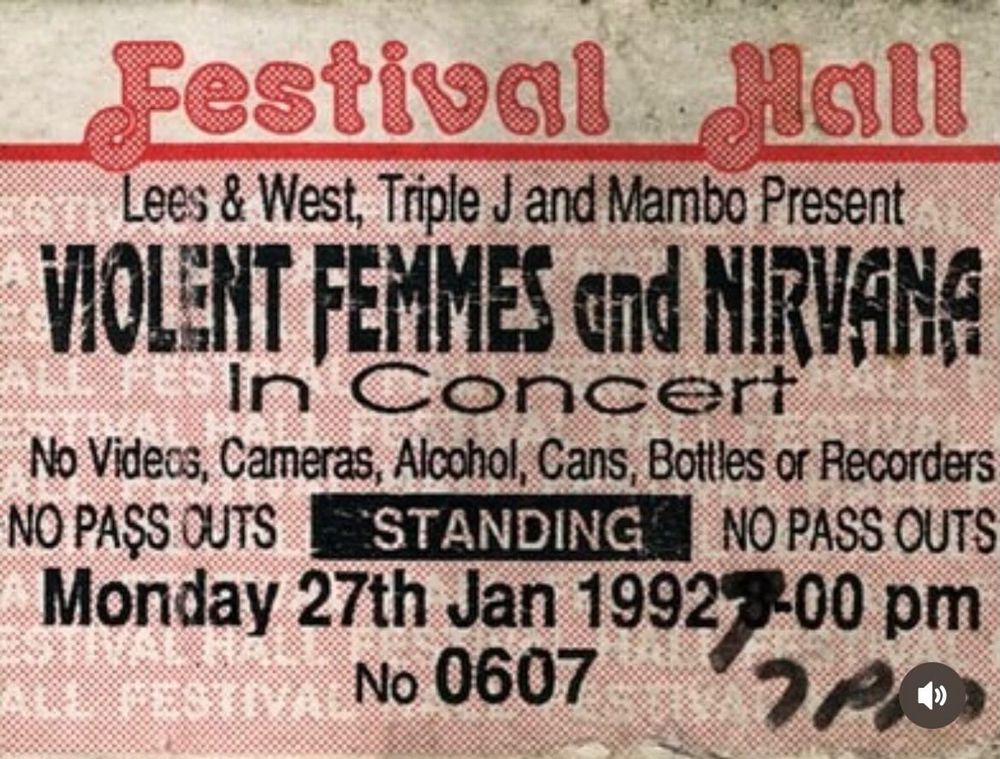 Nirvana, Violent Femmes at Brisbane Festival Hall in Brisbane, Queensland, Australia — January 27, 1992 concert flyer