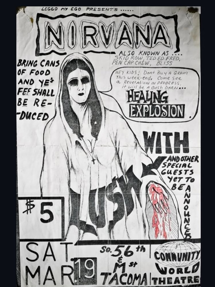 Nirvana, Lush at Community World Theatre in Tacoma, WA — March 19, 1988 concert flyer