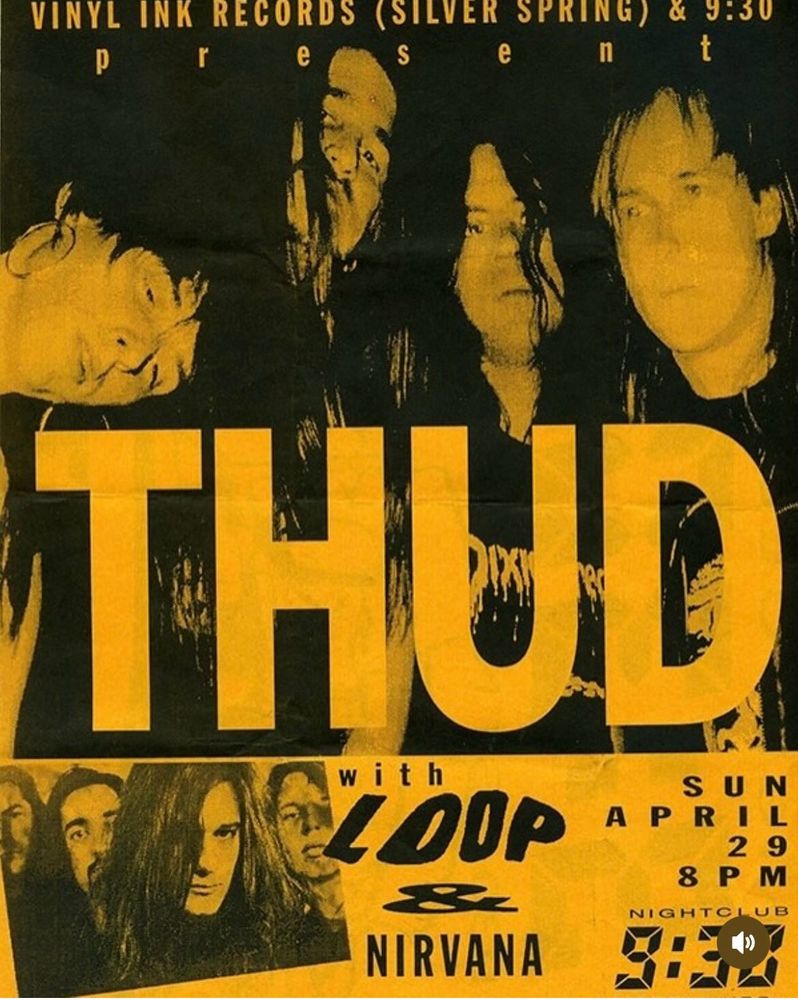 Nirvana, Loop, Thud at 9:30 Club in Washington, DC — April 29, 1990 concert flyer