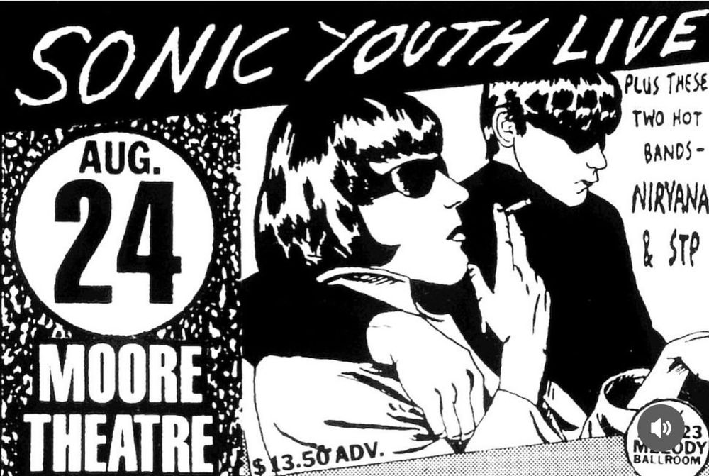 Nirvana, Sonic Youth, STP at Moore Theatre — August 24, 1990 concert flyer
