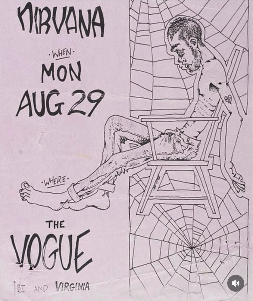 Nirvana at Vogue in Seattle, WA — August 29, 1988 concert flyer