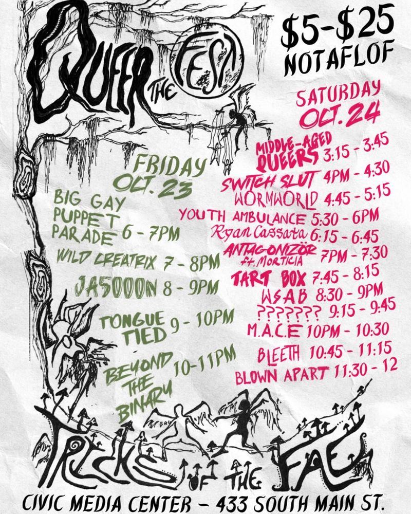 Big Gay Puppet Parade, Wild Creatrix, Jas000n, and others at Civic Media Center — October 23, 2026 concert flyer