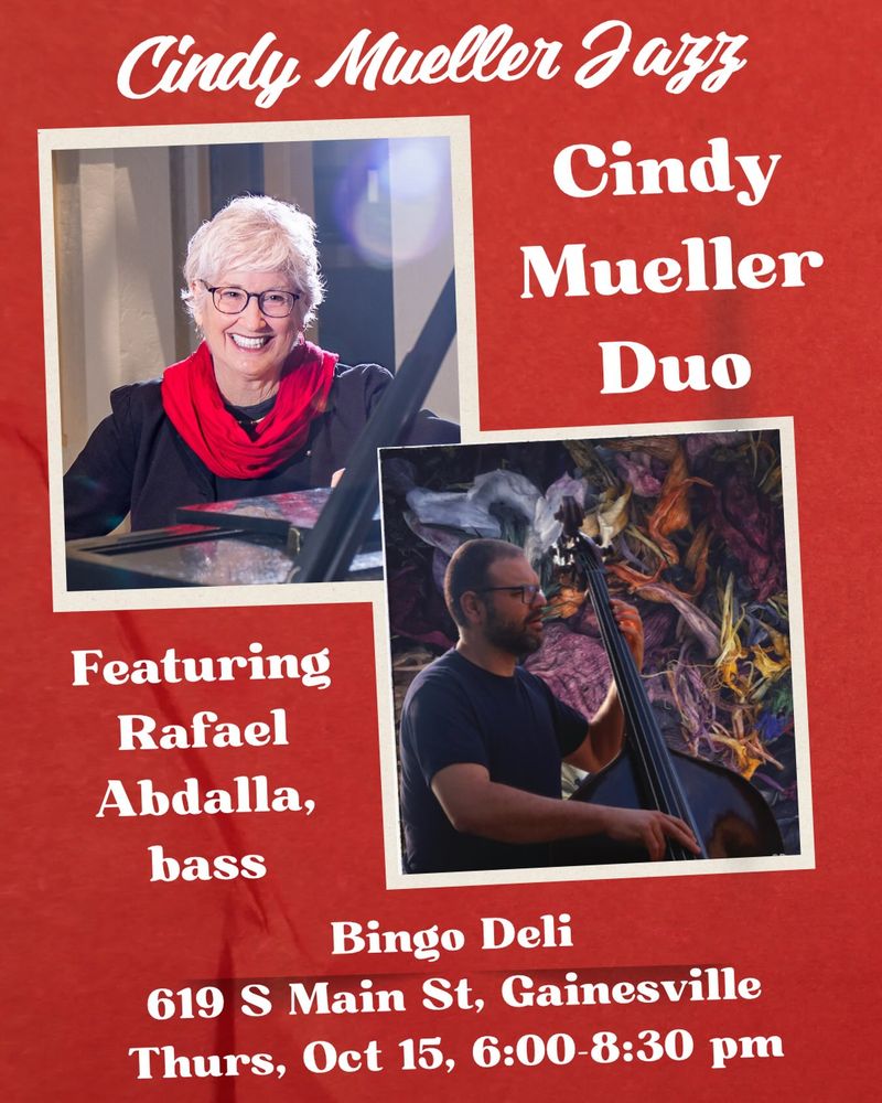 Cindy Mueller Jazz Duo, Rafael Abdalla at Bingo Deli — October 15, 2026 concert flyer