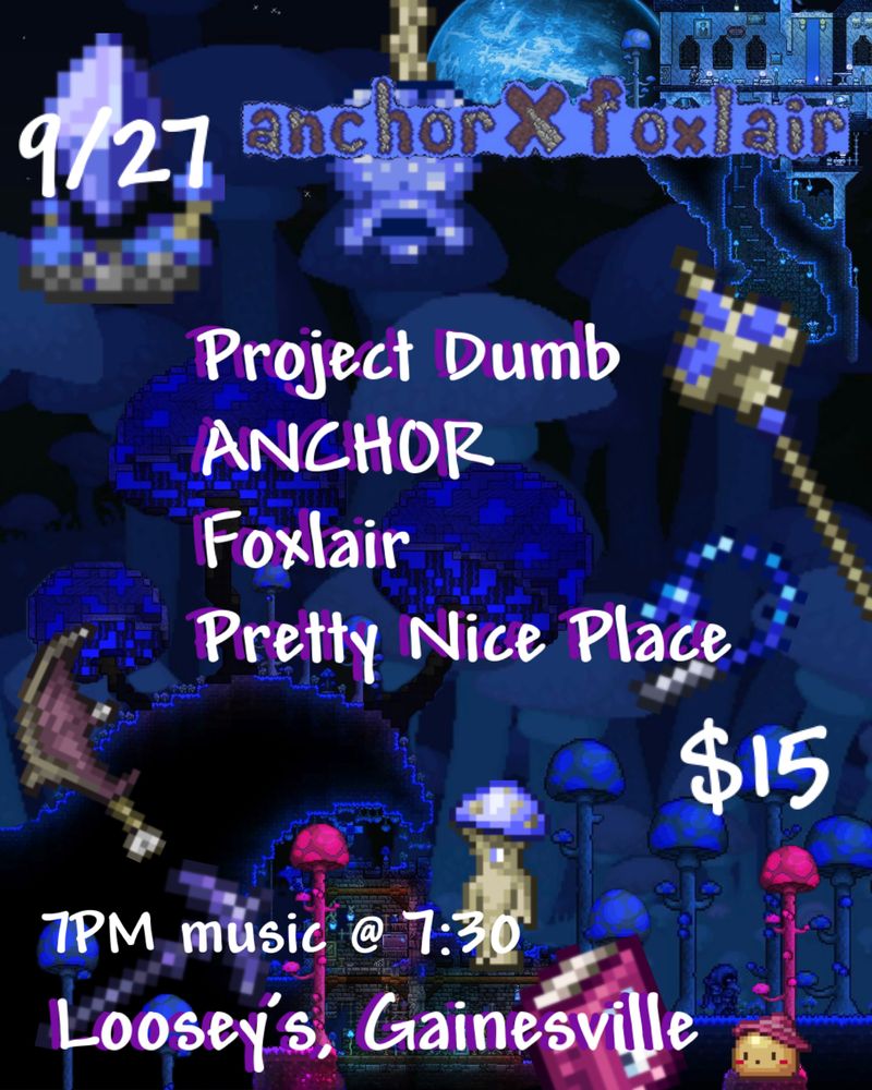 Project Dumb, Anchor (2020s), Foxlair, and others at Loosey's — September 27, 2026 concert flyer