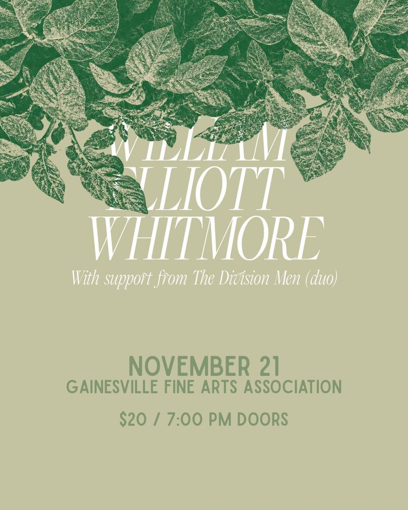 William Elliott Whitmore, The Division Men at Gainesville Fine Arts Association — November 21, 2026 concert flyer