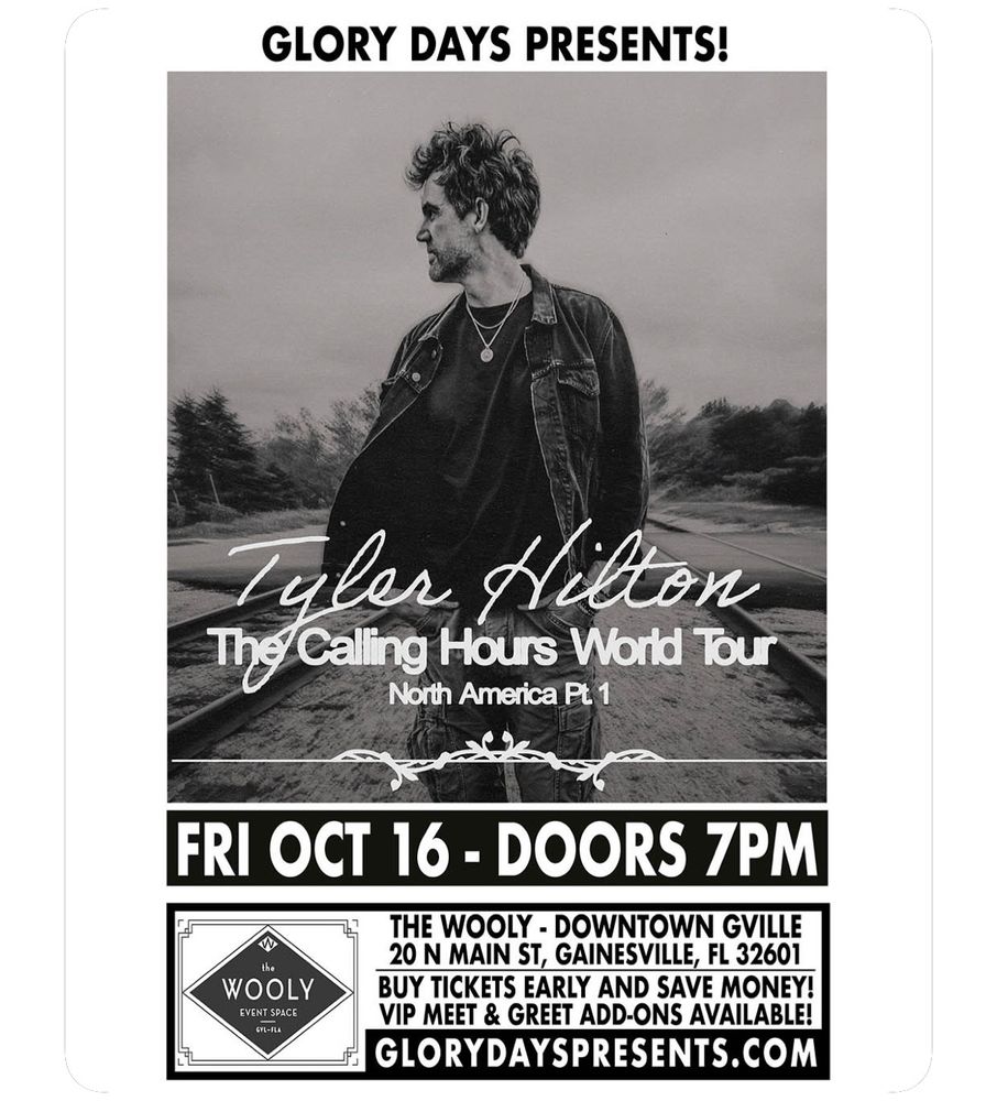 Tyler Hilton at The Wooly in Gainesville, FL — October 16, 2026 concert flyer Tyler Hilton at The Wooly in Gainesville, FL — October 16, 2026 concert flyer