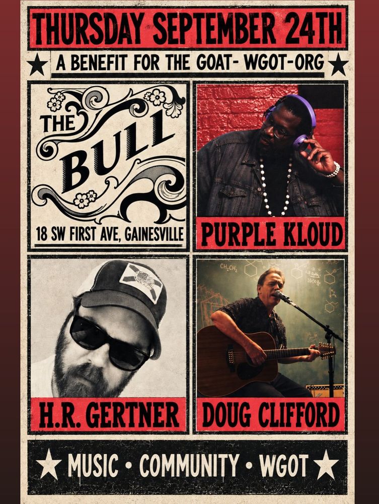 Purple Kloud, H.R. Gertner, The Sinkhole Serenaders, and others at The Bull in Gainesville, FL — September 24, 2026 concert flyer
