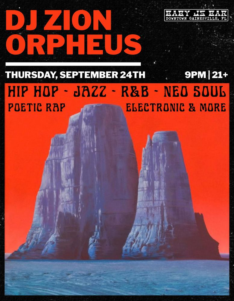 Zion Orpheus at Baby J's Bar in Gainesville, FL — September 24, 2026 concert flyer