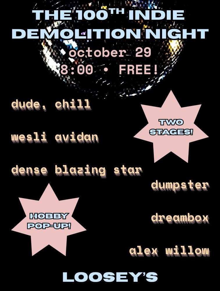Dude, Chill, Wesli Avidan, Dense Blazing Star, and others at Loosey's in Gainesville, FL — October 29, 2026 concert flyer