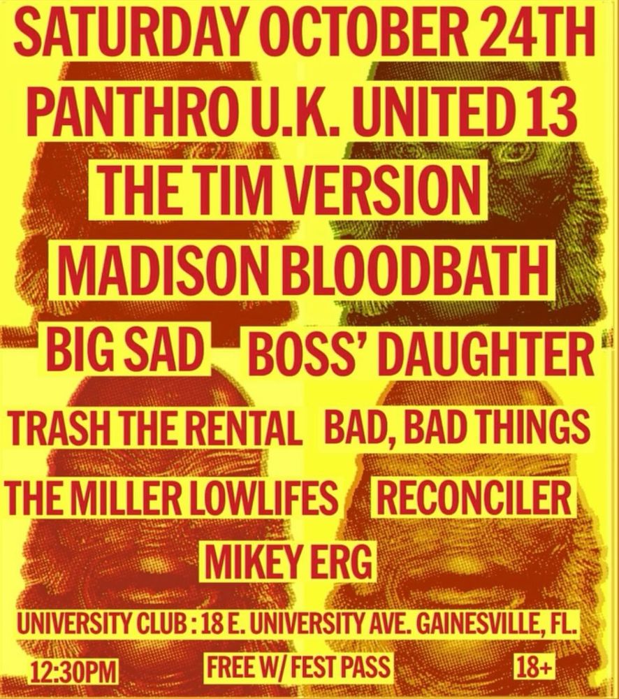 Mikey Erg, Reconciler, The Miller Lowlifes, and others at University Club in Gainesville, FL — October 24, 2026 concert flyer