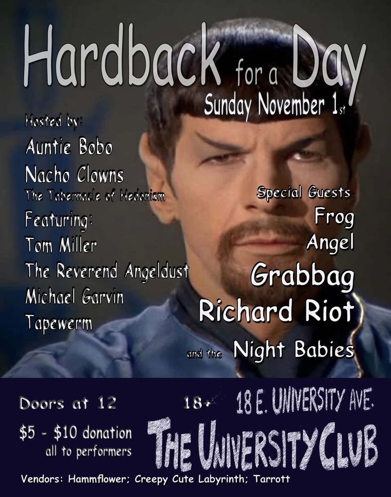 Tom Miller, The Reverend Angel Dust, Michael Garvin, and others at University Club in Gainesville, FL — November 1, 2026 concert flyer