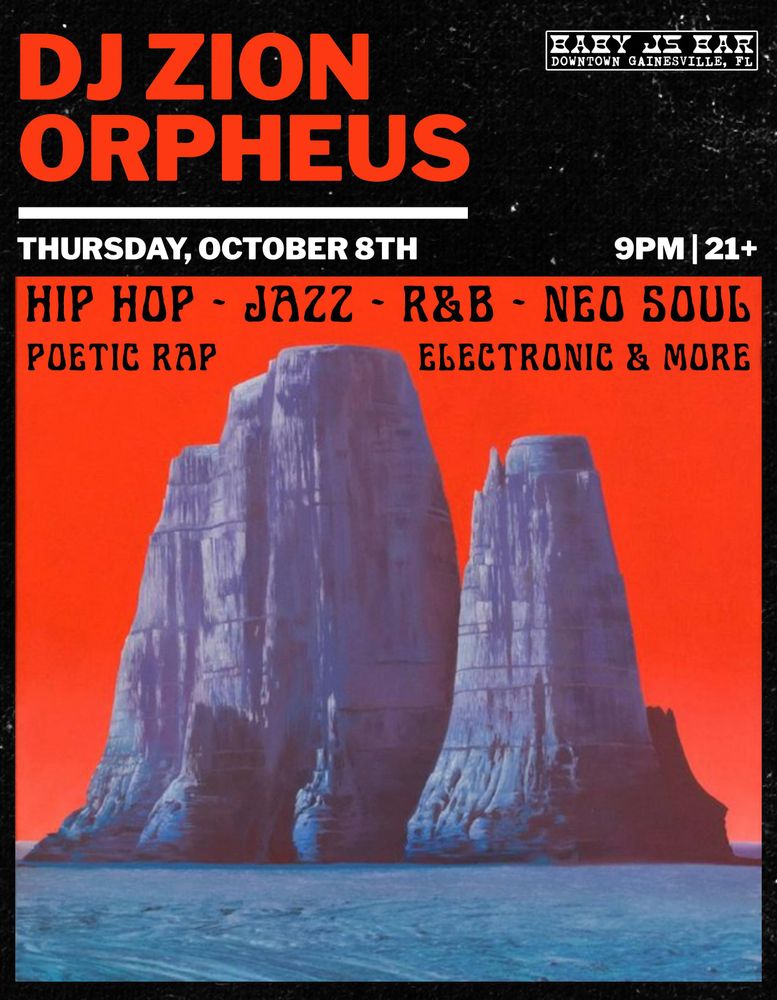 Zion Orpheus at Baby J's Bar in Gainesville, FL — October 8, 2026 concert flyer