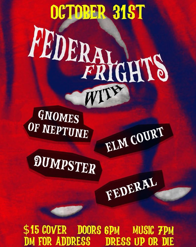 Gnomes Of Neptune, Elm Court, Dumpster, and others at undisclosed venue in Gainesville, FL — October 31, 2026 concert flyer