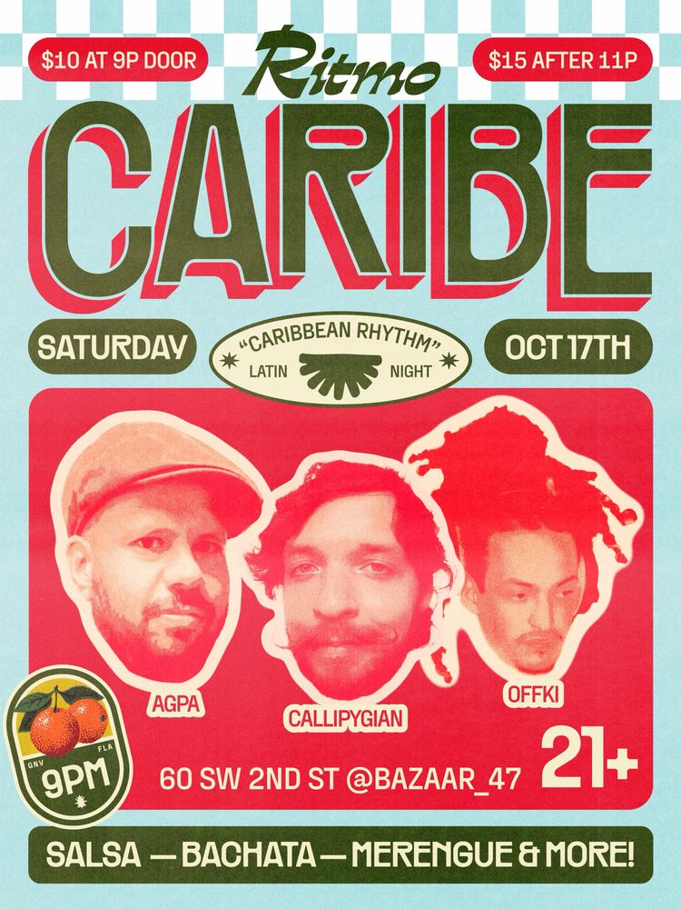 AGPA, Callipygyian, Offki at Bazaar47 in Gainesville, FL — October 17, 2026 concert flyer AGPA, Callipygyian, Offki at Bazaar47 in Gainesville, FL — October 17, 2026 concert flyer