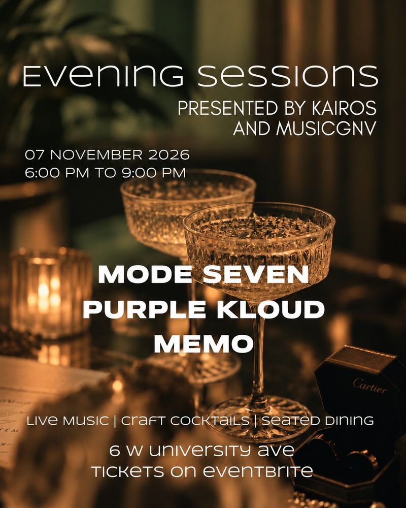 Mode Seven, Purple Kloud, Memo at Kairos Events in Gainesville, FL — November 7, 2026 concert flyer Mode Seven, Purple Kloud, Memo at Kairos Events in Gainesville, FL — November 7, 2026 concert flyer