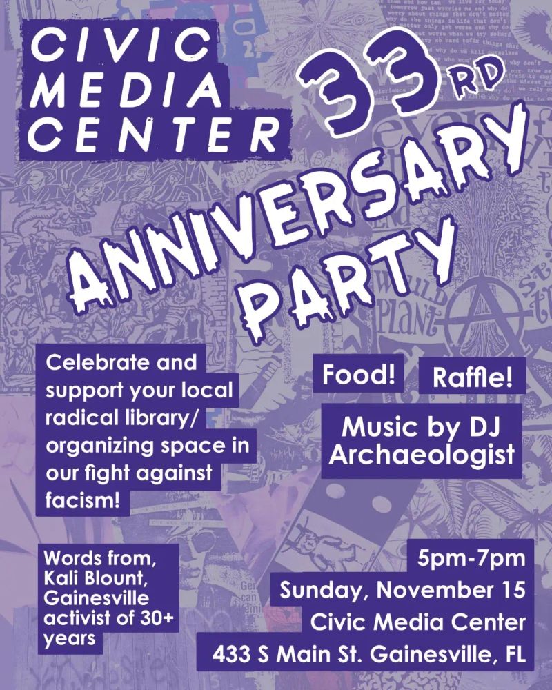 DJ Archaeologist at Civic Media Center in Gainesville, FL — November 15, 2026 concert flyer