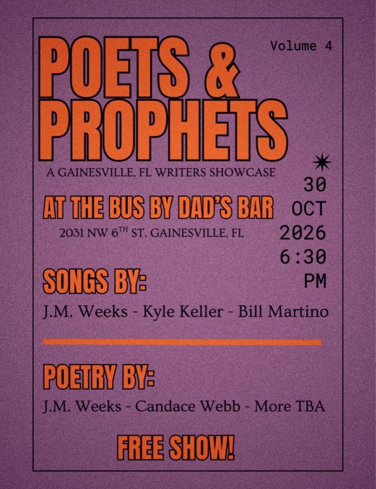 Kyle Keller, Bill Martino, J.M. Weeks, and others at Dad's Bar — October 30, 2026 concert flyer