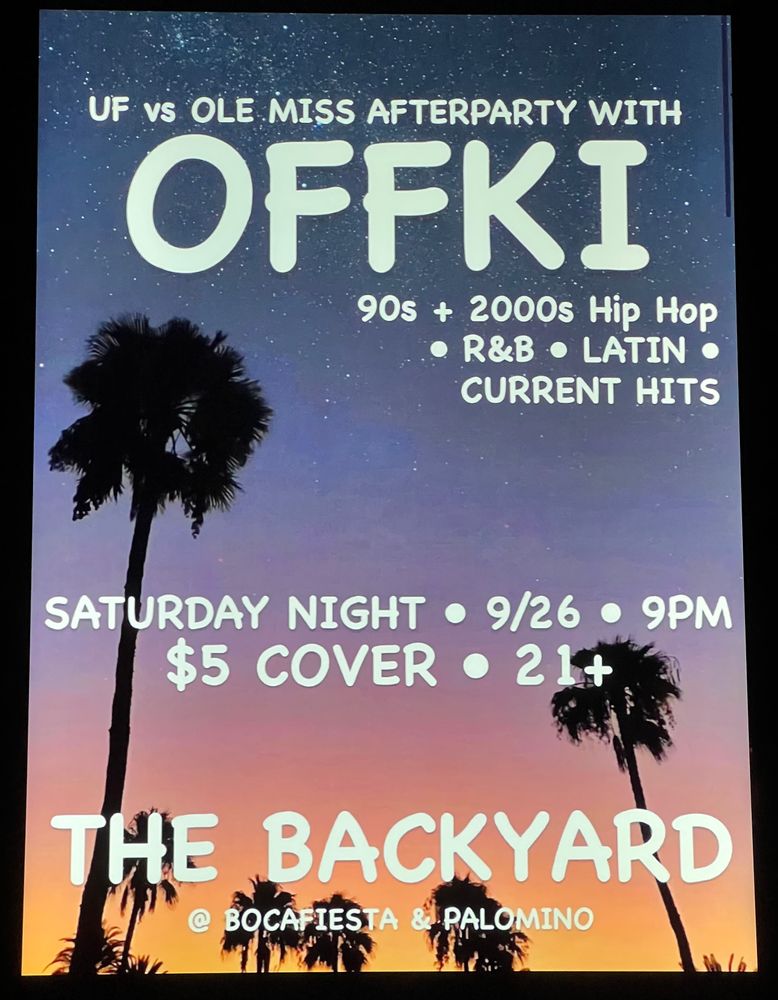 Offki at The Backyard in Gainesville, FL — September 26, 2026 concert flyer Offki at The Backyard in Gainesville, FL — September 26, 2026 concert flyer