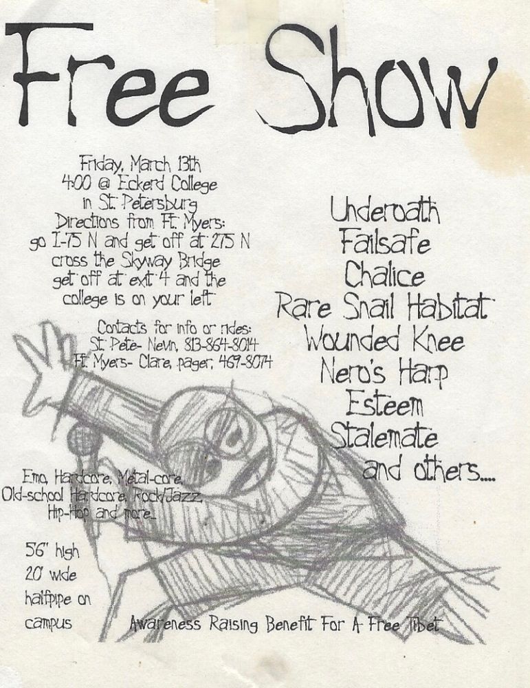 Underoath, Failsafe, Chalice, and others at Eckerd College in St. Petersburg, FL — March 13, 1998 concert flyer