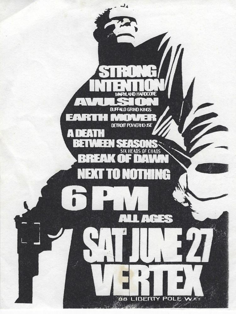 Strong Intention, Avulsion, Earth Mover, and others at Vertex in Rochester, NY — June 27, unknown year concert flyer