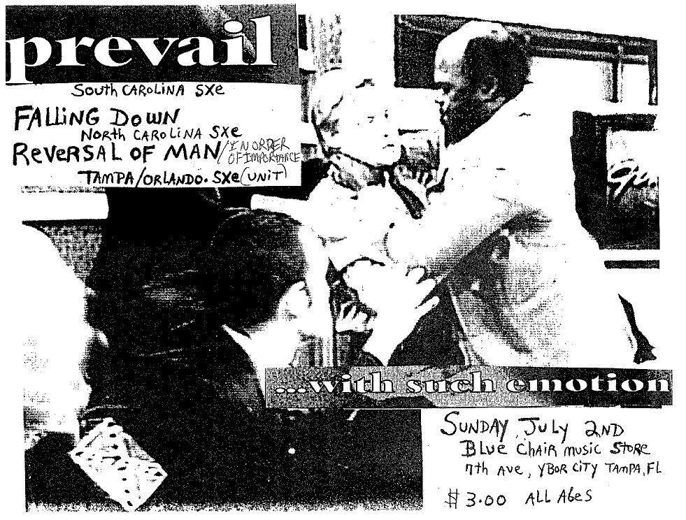 Prevail, Falling Down, Reversal Of Man at Blue Chair in Ybor City, FL — July 2, 1995 concert flyer