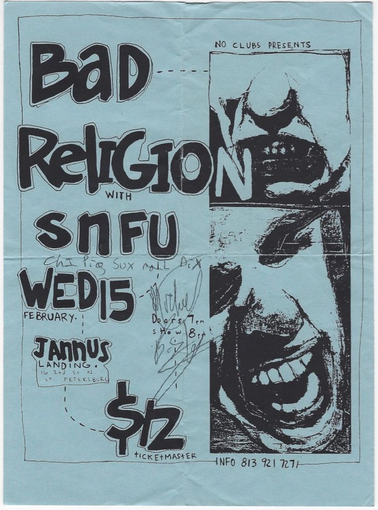 Bad Religion, S.N.F.U. at Jannus Landing in St. Petersburg, FL — February 15, 1995 concert flyer