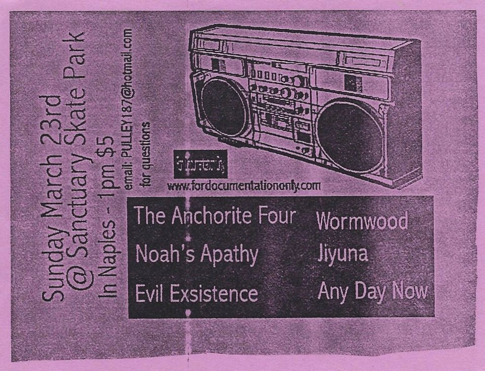 Noah's Apathy, Jiyuna, The Anchorite Four, and others at Sanctuary Skate Park in Naples, FL — March 23, 2003 concert flyer