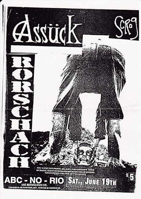 Assück, Rorschach, Scrog at ABC No Rio in New York — June 19, 1993 concert flyer