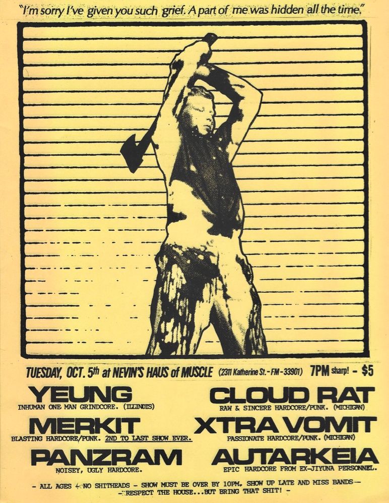 Yeung, Cloud Rat, Merkit, and others at Nevin's Haus of Muscle in Fort Myers, FL — October 5, 2010 concert flyer