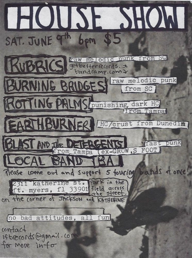 Rubrics, Burning Bridges, Rotting Palms, and others at Nevin's Haus of Muscle in Fort Myers, FL — June 9, 2012 concert flyer