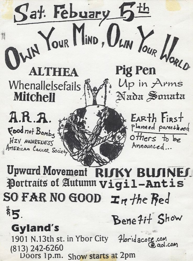 Xwhenallelsefailsx, Mitchell, Pig Pen, and others at Gyland's in Ybor City, FL — February 5, unknown year concert flyer