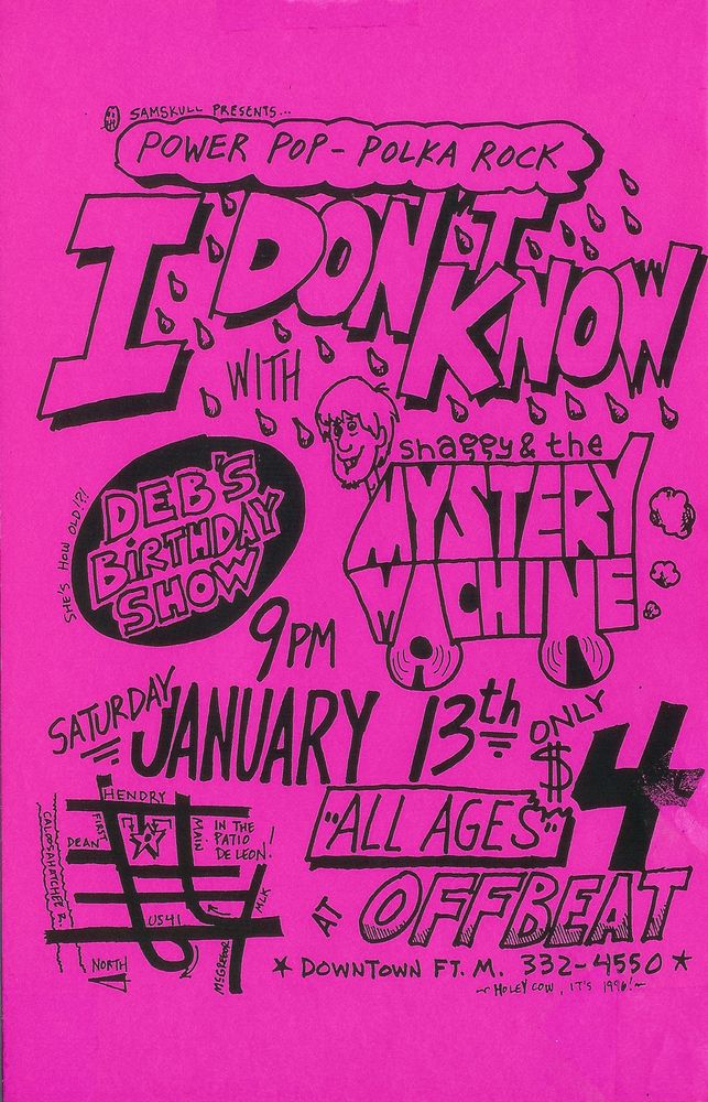 I Don't Know, Shaggy & The Mystery Machine at Offbeat Music in Fort Myers, FL — January 13, 1996 concert flyer