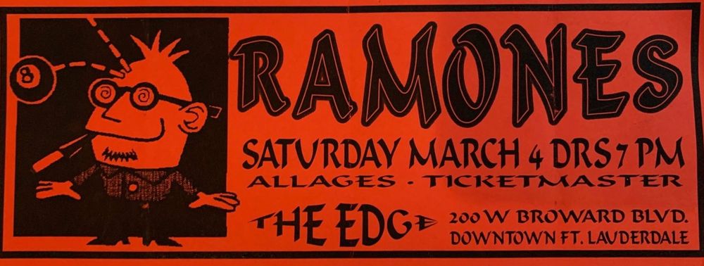 Ramones at The Edge in Fort Lauderdale, FL — March 4, 1995 concert flyer
