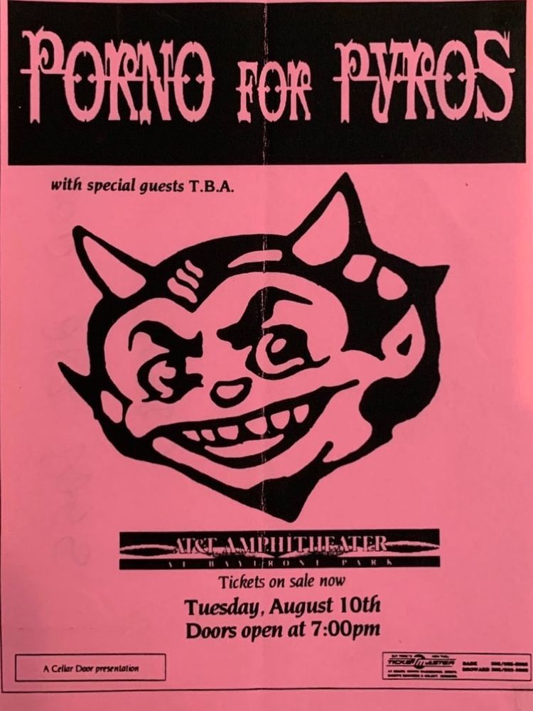 Porno for Pyros at AT&T Amphitheatre in Miami, FL — August 10, 1993 concert flyer
