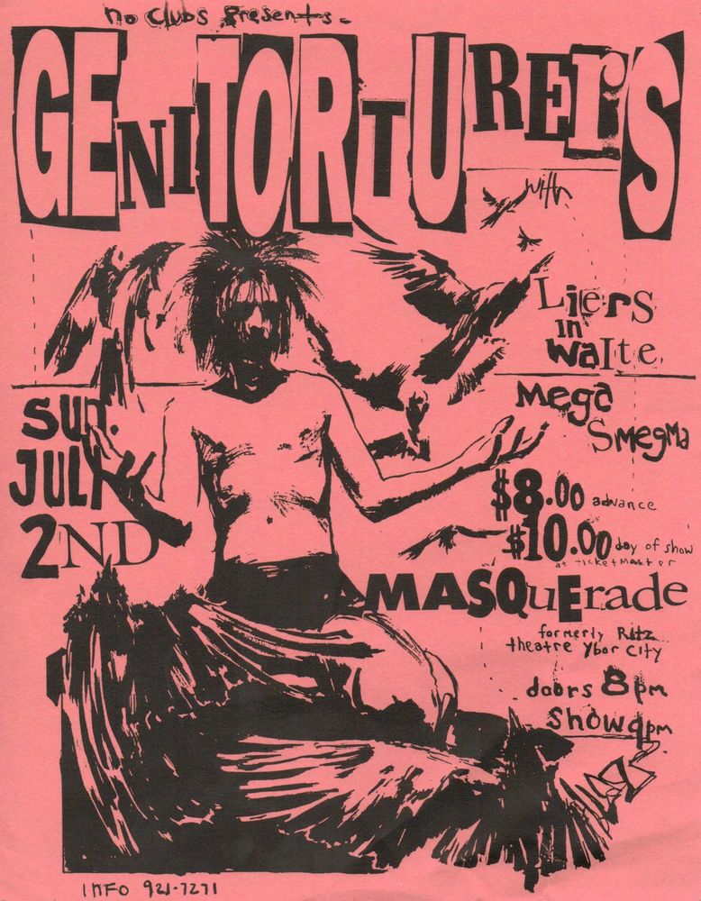 Genitorturers, Liers in Wait, Mega Smegma at The Masquerade in Tampa, FL — July 2, 1989 concert flyer